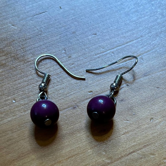Purple Violet Dangle Ball Earrings - Picture 2 of 3